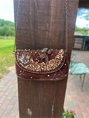 Mary Frances Vintage 90s Beaded Brown Butterfly Chain Strap Whimsical Y2K
